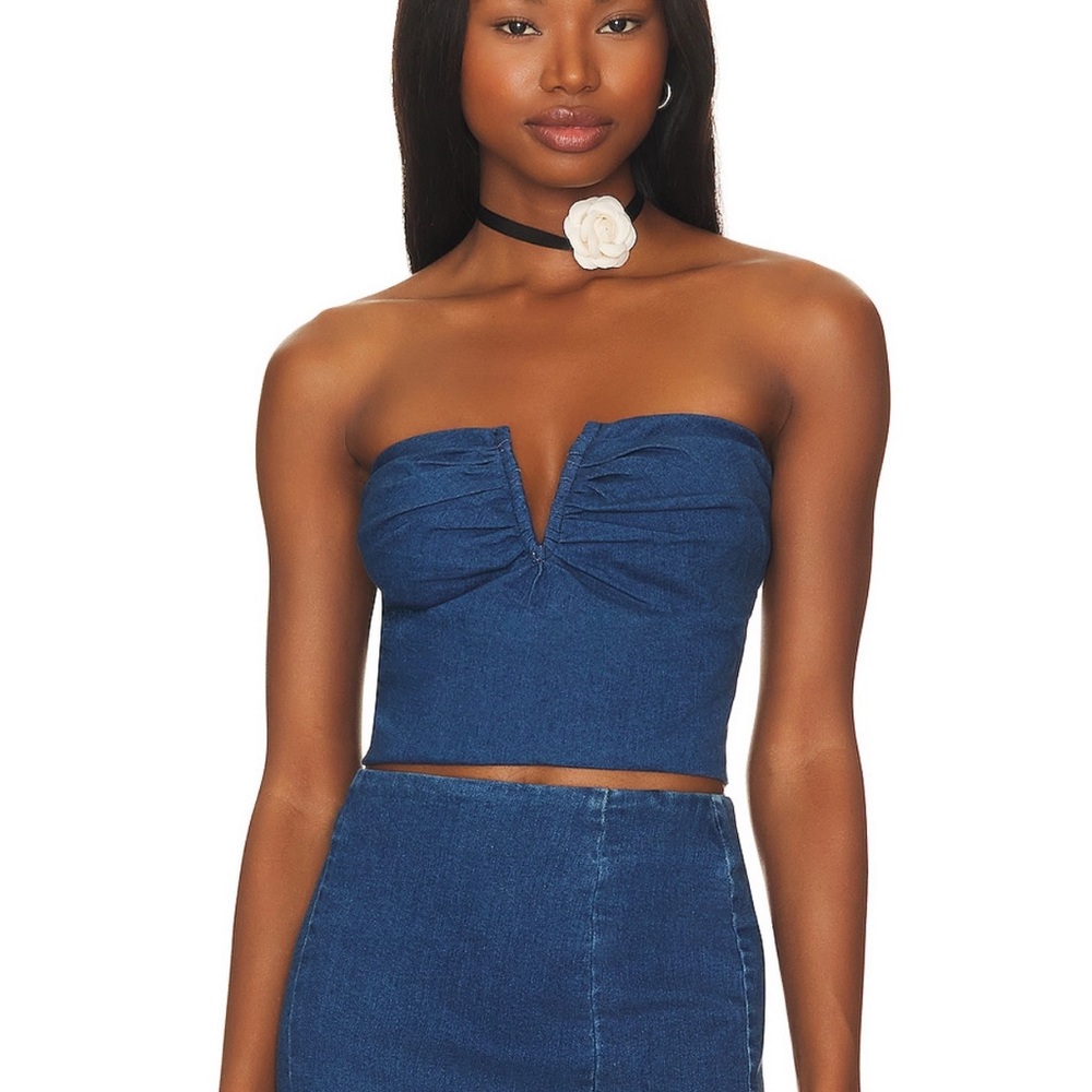 Line & Dot Blue Strapless Denim Top